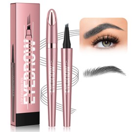 Liquid Microblading Augenbrauenstift, Lang Anhaltend 3D Augenbrauenstift Wasserfest, Hochpigmentiert Glatter Auftrag Eyebrow Pencil Wasserdichter 3D Augenbrauenstift Mit 4 Gabelspitzen (03 Grau)