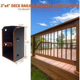 ITeVe.GD 2Pcs Deck Railing Brackets Connectors,Heavy Duty Steel 1.2 inch Thickness Concealed Brackets for 2"x4" (Actual 1.5"x3.5") Wood Posts for Deck Railing、Fence、Porch、Garden Pergola