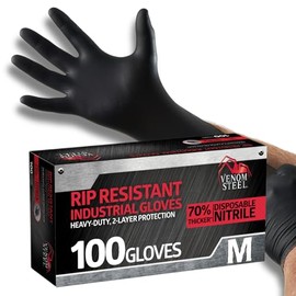 Guantes de nitrilo Venom Steel de alta calidad, industriales, color negro, 6 mil, ideales para manejar herramientas pesadas, y para tareas de auto, paisajismo, limpieza y construcción, Negro, Mediano