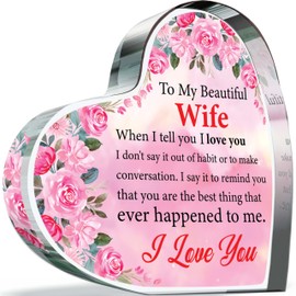My Beautiful Wife Gifts - I Love You Romantic Acrylic Heart Gift For Women, Wedding Anniversary Plaque for Wife, 100mm x 100mm Present For Anniversaries Birthday Christmas