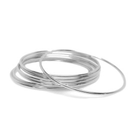 Loralyn Designs 9 Inch Skinny Silver Bangle Bracelet Set of 7 Stackable Stainless Steel Women