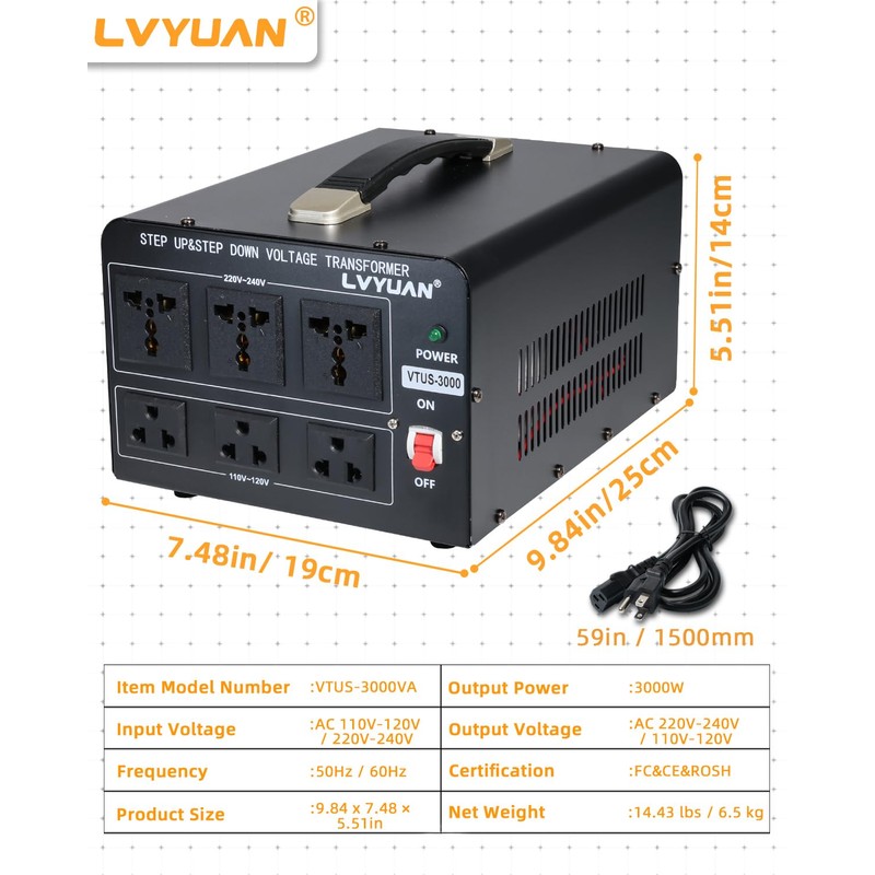 LVYUAN 3000 Watt Voltage Converter Transformer Heavy Duty Step Up/Down