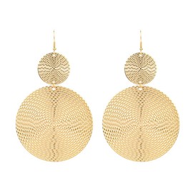Large Geometric Double Round Disc Dangle Drop Earrings Minimalist Irregular Texture Big Circle Teardrop Earrings for Women Jewelry Gift-gold circle