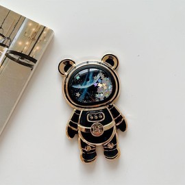 Black Cute Phone Stand Holder,Cell Phone Hidden Kickstand for Desk,Astronaut Phone Holder,Adjustable Tablet Phone Ring Stand with 3D Moving Star Sequins, Cell Phone Stands Accessories