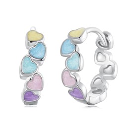 Qings Colorful Heart Huggie Hoop Earrings for Women 925 Sterling Silver Hypoallergenic Sleeper Earrings Dopamine Small Hoop Earrings for Daughter Girls Teen
