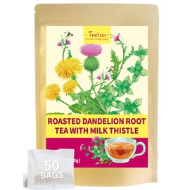 TeeLux Roasted Dandelion Root Tea with Milk Thistle & Peppermint, Smooth & Refreshing Flavor, Caffeine Free, 50 Count