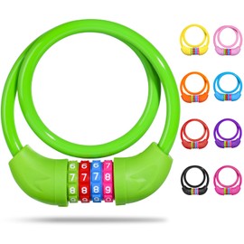 SPGOOD Bicycle Lock with Numbers for Children (10 x 650 mm), Anti-Theft Cable Lock Code Combination, Bicycle Combination Lock for Girls Boys, Bicycle Accessories, Children's Bicycle Lock (Green)
