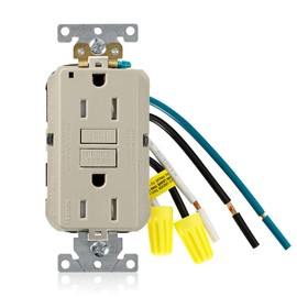 Leviton 15A-125V Extra-Heavy Duty Industrial Grade Leaded Duplex Tamper-Resistant Self-Test GFCI Receptacle, 15-Amp, GFTR1-5LI, Ivory