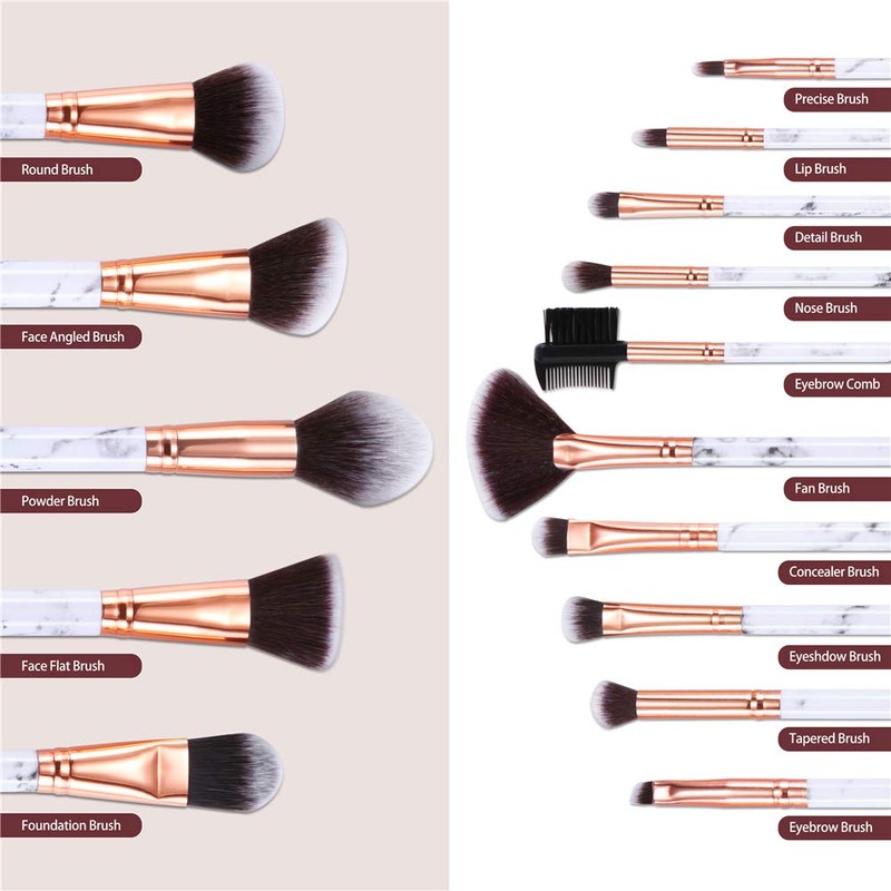 DUAIU Makeup Brushes Set Make Up Brushes Professional 15Pcs Marble