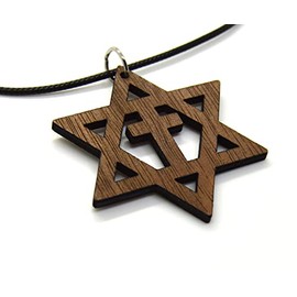 Star of David with the cross wooden Messianic Jewish pendant pendant Walnut 20" necklace handemade gift boxed