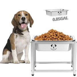 0.85 Gallon Elevated Large Dog Water Bowl, 10.23" Raised Stainless Steel Bowl for Medium Large Breed, Elevated Dog Water Bowl with Full Metal Stand, Easy to Clean and Assemble for Indoor Outdoor