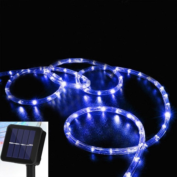 DINOWIN Solar Rope Lights, 39ft/12M 100LED Waterproof Copper Tube Wire String Lights for Garden,Yard, Path, Fence, Stairs, Backyard, Patio Decorative (Blue)