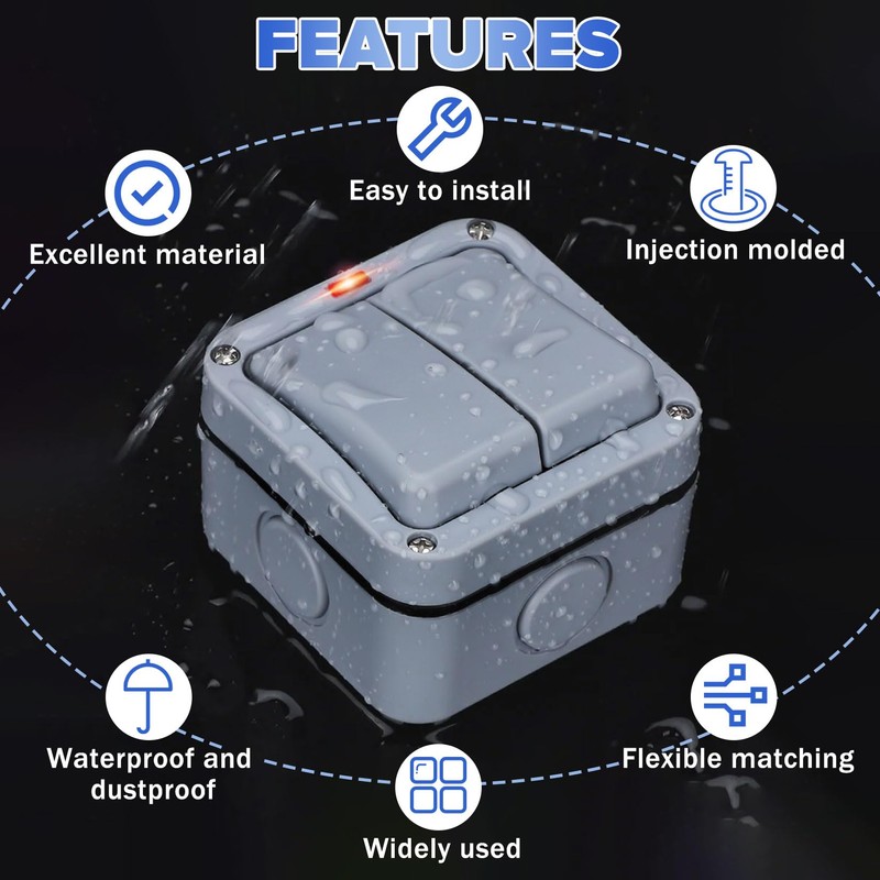 Idota Light Switch Outdoor Weatherproof Switch Universal Switch 20A IP66