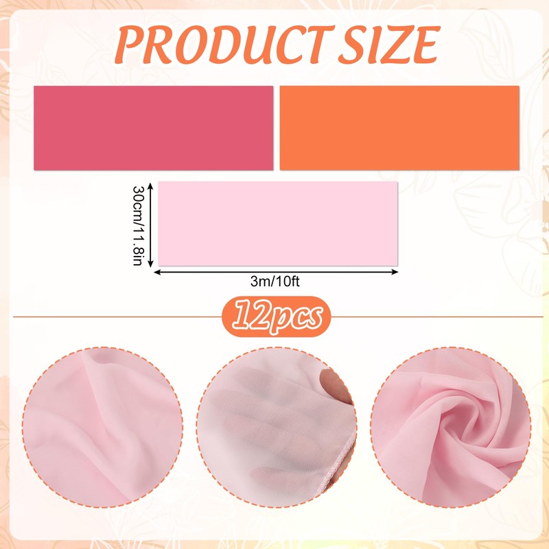 Whaline 3Pcs Chiffon Table Runner 10 Ft Sheer Table Cover