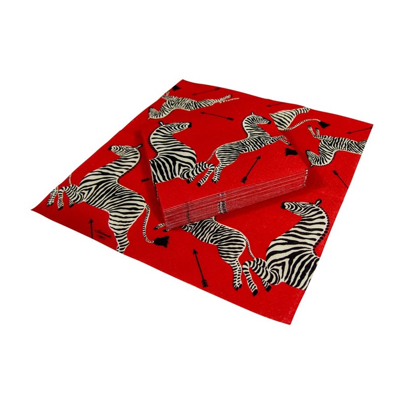 Caspari Zebras Paper Cocktail Napkins in Red - Four Packs