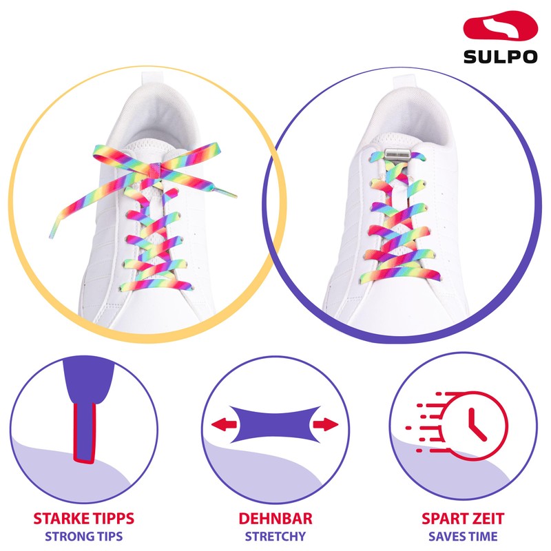 SULPO Flat Shoelaces without Tying - Colourful Quick Release -