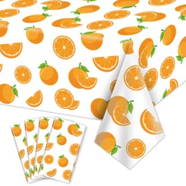PTECDROTS 4Pcs Little Cutie Party Tablecloth, Orange Fruit Table Covers, Rectangular Orange Birthday Party Supplies for Kids Birthday Baby Shower Summer Fruit Party, 86 x 51 Inch