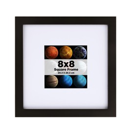 EGOFINE 8x8 Photo Frame, Solid Wood Picture Frame with Acrylic Glass for Picture 4x4 with Mat or 20x20cm without Mat, Square Frame with Mount,Tabletop and Wall Mounting Display,Black
