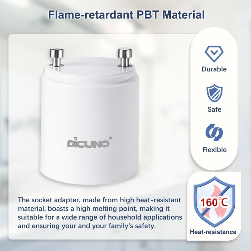 DiCUNO GU24 to E26 Adapter, 160℃ Heat Resistant, Maximum Wattage