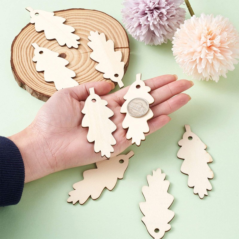 Cheriswelry 50pcs Unfinished Wooden Leaf Pendants Natural Wood Tree Leavse