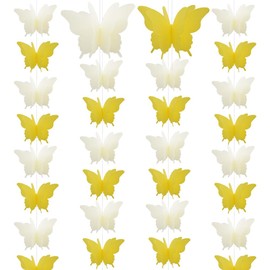 Ruidee Pack of 4 Paper Butterfly Banners, 2.8 m 3D Butterfly Garland for Hanging, Colourful Butterfly Paper Garland for Wedding, Birthday Party Decoration (HD/Yellow)