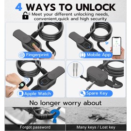 Fingerprint Bike Lock with Key, Anweller Heavy Duty Anti-Theft Weatherproof Keyless Bluetooth Digital Electronic Biometric Smart Cable Lock for Bicycle Scooter Accessories Outdoor Fence Gate