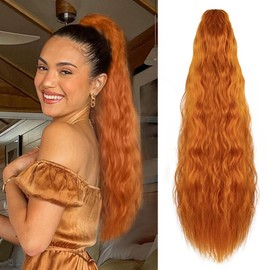 YEAME Wavy Ponytail Extension Claw Clip, 22 Inch Corn Wave Pony Tail Synthetic Orange Hair, Long Curly Jaw Ponytail Hair Extainson for Women Girls (Orange)