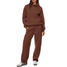 XIEERDUO 2 Piece Fall Sets for Women 2024 Travel Sweatsuits for Women Set Oversized Hoodie Sweatshirts Sweat Pants with Pockets Winter Clothes Brown M