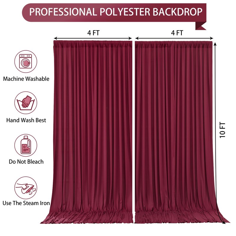 Wish Care Burgundy Backdrop Curtains 2 Panels - Wrinkle-Free Champagne