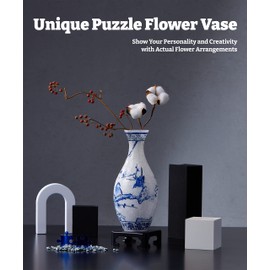 Pintoo 3D Puzzle Vase Unique Flower Vase Made by 160 Curved Plastic Puzzle Pieces House Warming Gift for Flower Arrangements and Home Decoration - [S1025] (Translucent, Magpies on Plum Tree)
