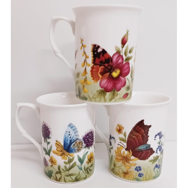 Rainbow Decors Garden Butterflies Mugs Set of 3 Bone China
