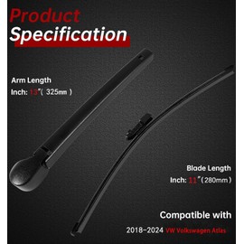OTUAYAUTO Rear Windshield Wiper Arm Blade Set - Replacement for VW Volkswagen Atlas 2018-2024 Back Wiper Cover OE 3CN-955-707-03C Factory Style Accessories Assembly