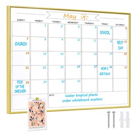 Dry Erase Monthly Calendar Whiteboard, 18"x 24" Gold Aluminum Frame, Magnetic White Board for Wall Office/School/Home, Hanging Board for Decoration/Kitchen Grocery List（YL-Gold-4560-B）