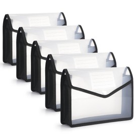 FYY Document Wallet A5.5 Pieces Document Folder A5 Portfolio Folders with Press Stud Plastic Envelope Folder Waterproof Transparent Pocket Documents with Card for Travel Office Document School, A5