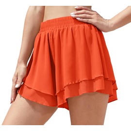 Jouica - Pantalones cortos 2 en 1 para mujer, gimnasio, yoga, atletismo, correr, pantalones cortos de moda, cómodos, falda de verano, playa, Naranja, X-Large