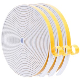 WochiTV Foam Tape Weather Stripping 10mm(W) x 3mm(T) White, Insulation Soundproofing Strips Tape Gasket Seal for Doors and Window Jamb, Sliding Door Frame, Total 15m (3 Rolls, 5M Long Each)