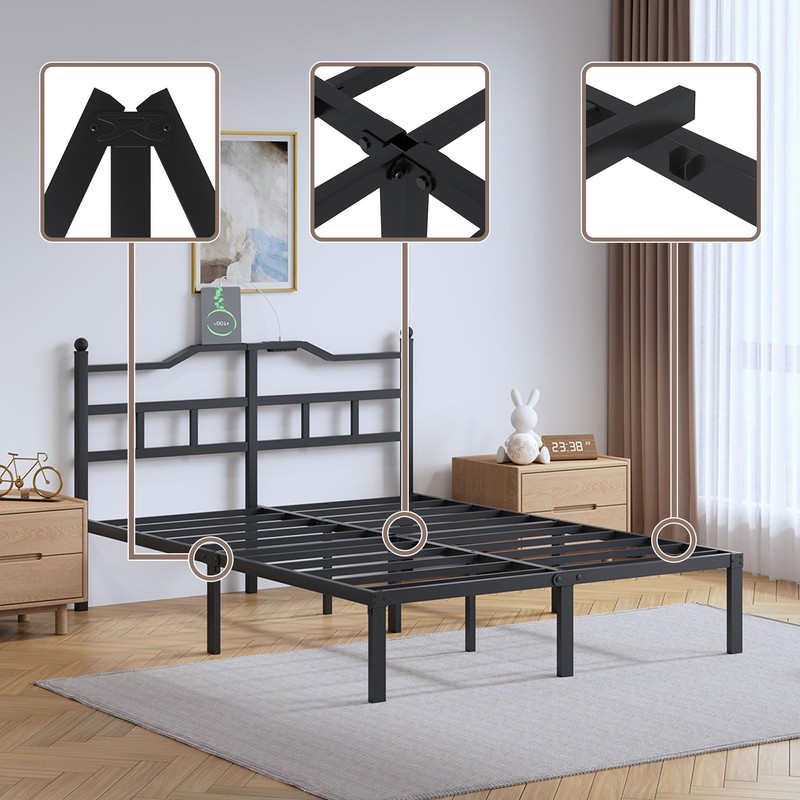 SHOANED Bed Frame with Charging Station - 14 Inch Queen