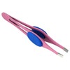 HTS 172G1 4" Pink Slanted Eyebrow Tweezers with Silicone Pads