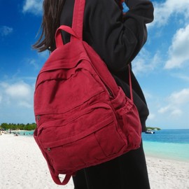 GAMLFL Canvas Backpack for Women Retro Aesthetic Rucksack Basic Backpack for High School/College Students Travel Laptop Bag, Burgundy Red, Travel Backpacks