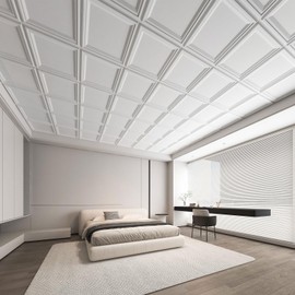 WOWSTAR 12-Pack 24"x24" Drop Ceiling Tiles, Waterproof Glue up Ceiling Panels, White