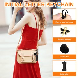 Oubaka Initial Letter Keychains, Letter A-Z Keychain with Butterfly and Fur Ball Pom, Initial Keyring Gifts for Women Alphabet Keychains Letter Initials Keyring for Purse Backpacks Handbags(Letter I)