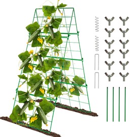 Hourleey 48" x 16" Cucumber Trellis, Foldable Frame Metal Garden Trellis, Outdoor Plant Support Tower for Raised Bed Climbing Plants, Vegetables, Peas, Fruit, Vine