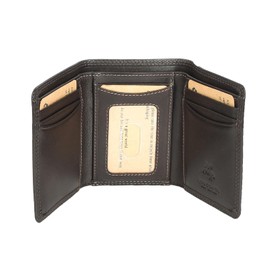 Mens Real Leather Tri-fold RFID Protected Slim Wallet Banknotes Credit Cards ID Card Holder HOL181 (Brown)