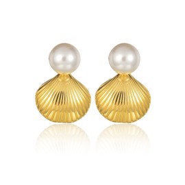 Seashell Earrings for Women - Gold Plated Stud Earrings Summer Boho Jewelry Beach Pearl Earrings (Pearl Shell)