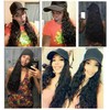 Synthetic Long Wave Baseball Cap with Hair Brown Black Wavy