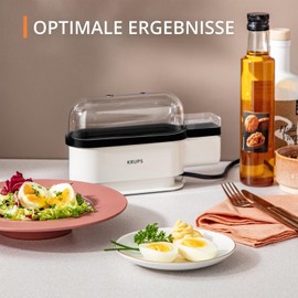 Krups Ovomat Trio EG234115 Egg Boiler for up to 3 Eggs with Water Measuring Cup with Egg Cutter Egg Holder Beep Sound EG234115 White/Black
