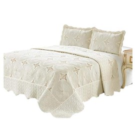 sazana Quilt Queen Size 3 pc Embroidered Bed Set/Bedspread / 2 Pillow Sham (Cream)