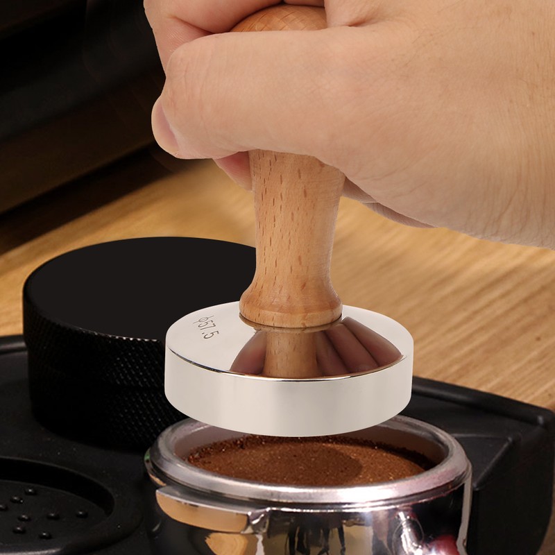 57.5mm Stainless Steel Base Coffee Powder Tamper with Wooden Handle