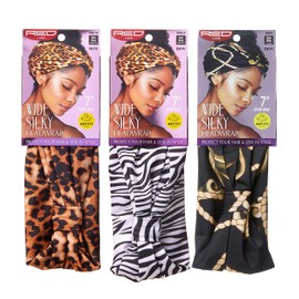Red by Kiss Wide Silky Headwrap 7" Extra Wide Turban Headbands 3 PACK (Leopard, Zebra, Luxury)