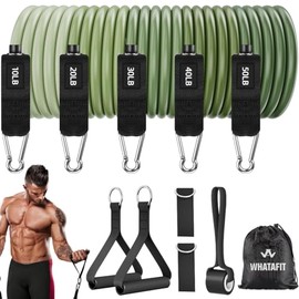 WHATAFIT Bandas de Resistencia, Bandas de Ejercicio, Bandas de Resistencia para Entrenamiento, Bandas de Entrenamiento con Asas para Hombres y Mujeres, Entrenamiento de Fuerza